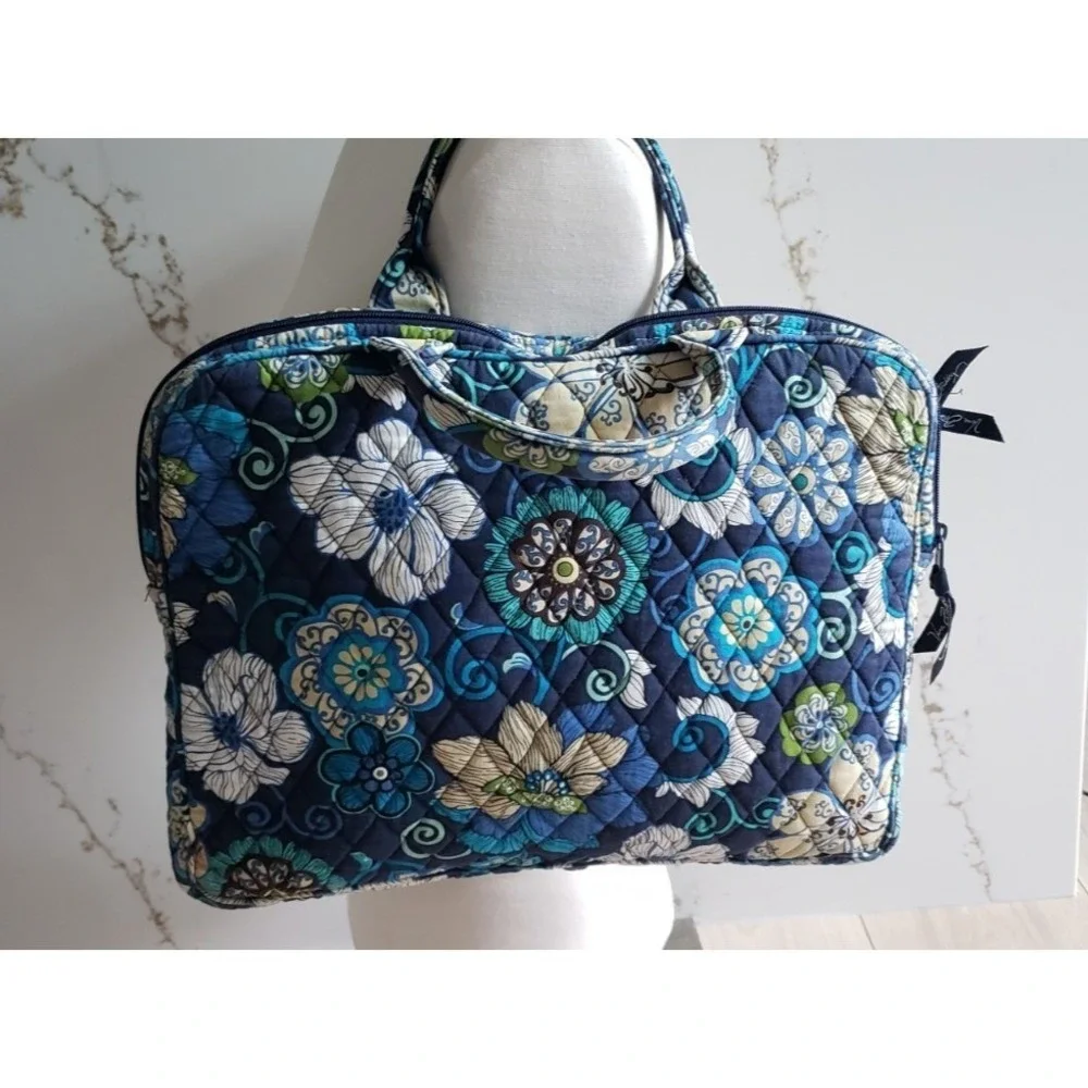 Vintage Vera Bradley Laptop Case & Lunch Bag Blue Floral Quilted Set Made in USA